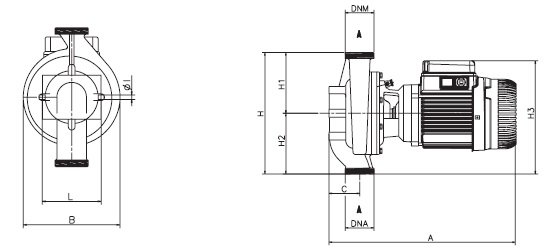 Габаритные размеры in-line насоса DAB ALM 500 M