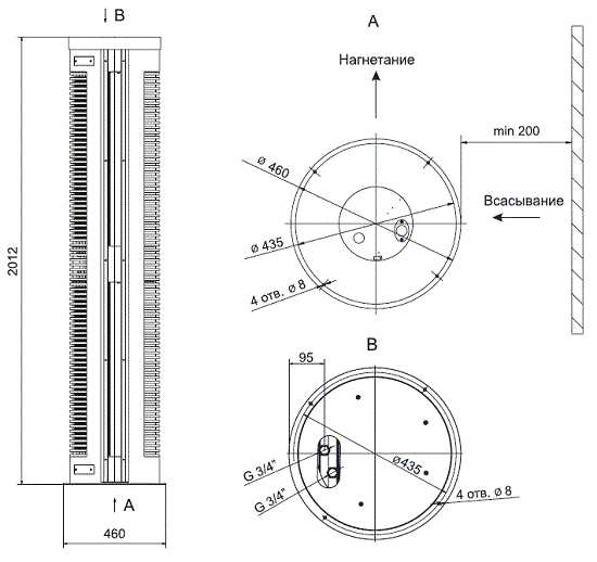Габаритные размеры тепловой завесы Тепломаш КЭВ-60П6141W