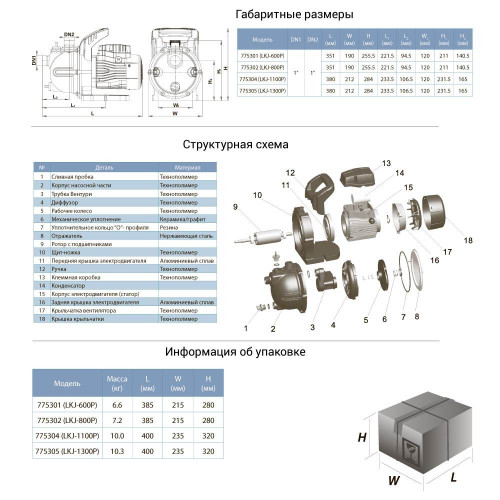 Насос центробежный LEO 0.6кВт 50л/мин